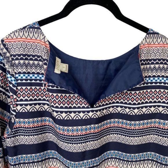 J.Crew Factory Blue and Coral Mixed Print Striped Shift Dress Sz 4 - Picture 4 of 8